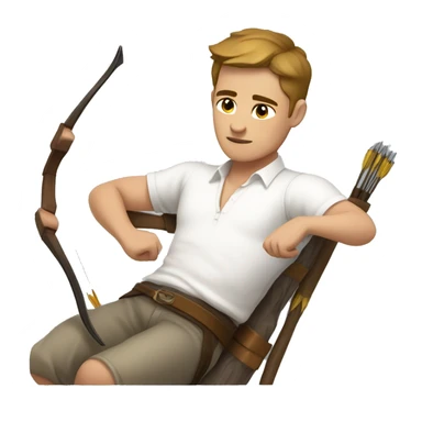 a male archer,  sleeping, wearing a white shirt, very short brown hair, bright skin, only show upper part of the body from waist up sticker