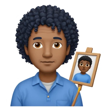 homme 50 ans cheveux frisé noir artiste peintre chemisse bleu sticker