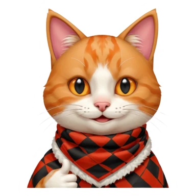 Cat smiling and giving thumbs up, wearing red Checkered Triangle scarf sticker