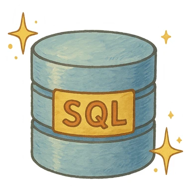 ghibli style illustration of a database with sparkles, representing SQL sticker