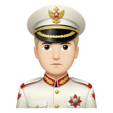 White Army officer from Russian Civil War with white uniform, epaulettes, and traditional military cap sticker