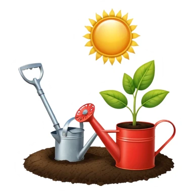 An icon featuring a plant growing from the soil, a watering can, and agricultural tools, symbolizing agronomy. The design includes a farm field, crops, and a sun, representing the study of plants, soil, and agricultural systems. Transparent background highlights sustainable farming and growth. sticker