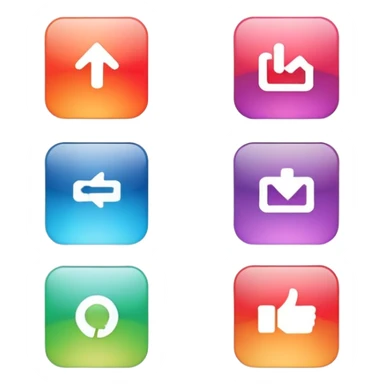 UI action buttons - like, share, download, upload, settings sticker