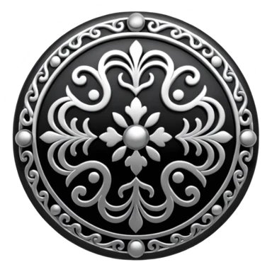Black and silver filigree round button, 3D, extremely detailed design sticker