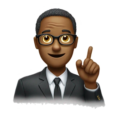 an intelligent emoji face with glasses and the finger up as if he knew everything abaout what is being said sticker