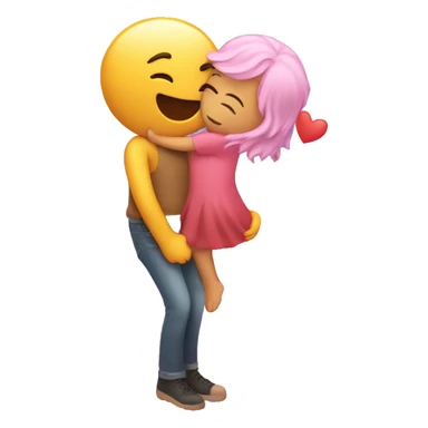 Emoji kissing with raining love hearts sticker
