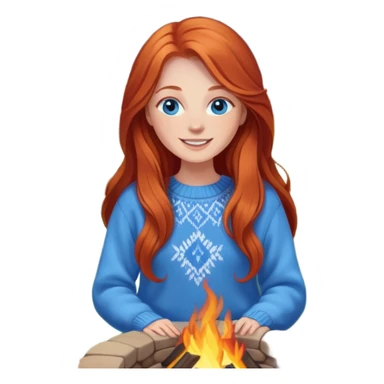 Very Happy redhead with long hair and blue eyes beside fire pit in backyard sticker
