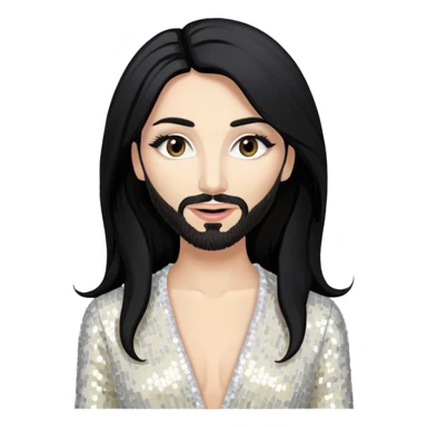 Conchita Wurst with long black hair, ivory sequin outfit sticker