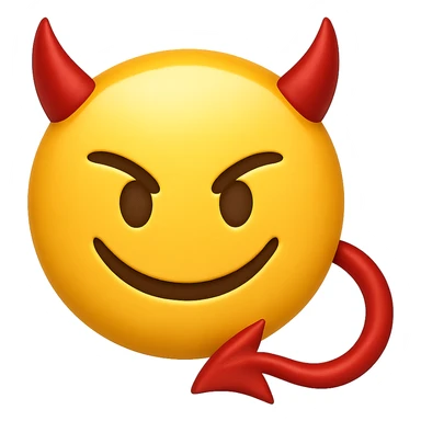 yellow face with red devil tail emoji, digital illustration sticker