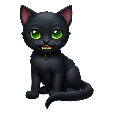 Black kitten with big green eyes and vampire-like fangs  sticker