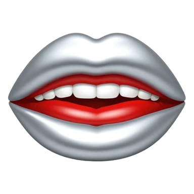 Chrome silver lips emoji, glossy metallic texture, iOS emoji style, smooth reflections, bold but minimal design, centered, silver mouth. all silver sticker