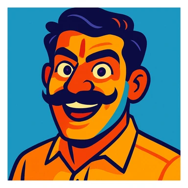 bold Indian man with a moustache, vibrant colors, expressive face sticker