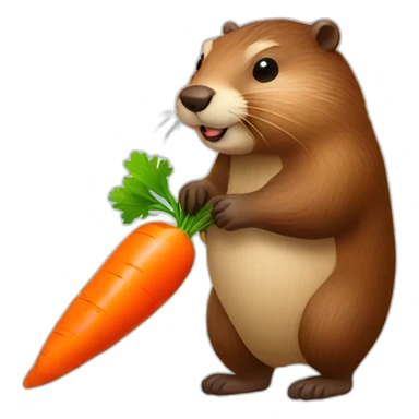 Beaver, side profile holding a carrot sticker