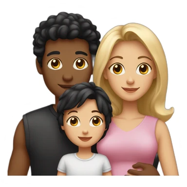 Family of three, woman with black hair, men with black hair, baby girl, 2 cats sticker