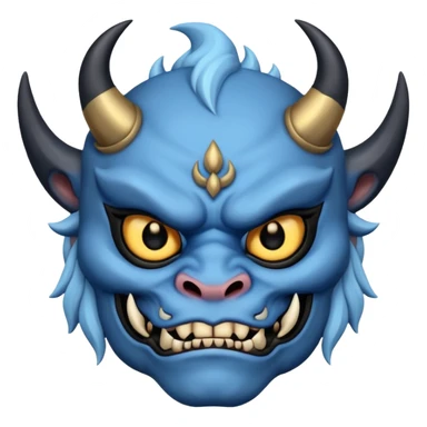 blue oni with black and gold eye. has black horn sticker