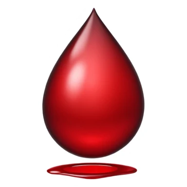single blood drop emoji sculpted from dark liquid metal, glossy surface, dramatic reflections, futuristic minimal 3D style, isolated on white sticker