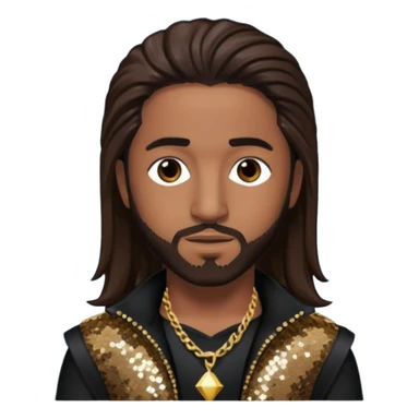 Omarion with long dark brown hair, dark brown sequin outfit sticker