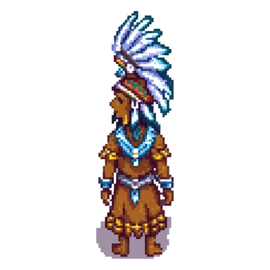 tribal colonist from RimWorld, pixel art style, wearing a feathered headdress sticker