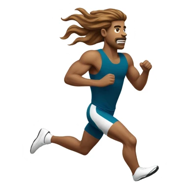 white male athlete running with a flowing, brown mullet sticker