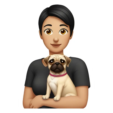 Lesbian woman Black short hair causacian sking hugging a pug sticker
