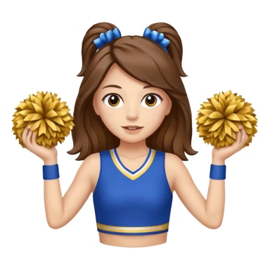 cheerleader with long brown hair and 2 pom poms blue and gold in each hand sticker