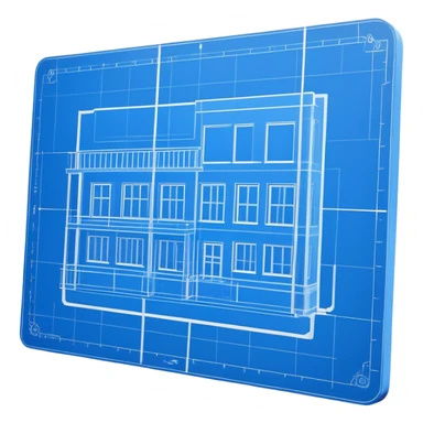 side view of a blue blueprint plan with white lines sticker