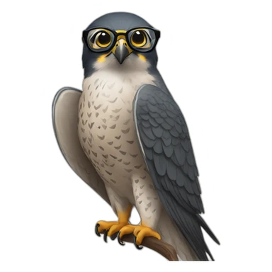 A peregrine falcon with a tattoo and glasses sticker