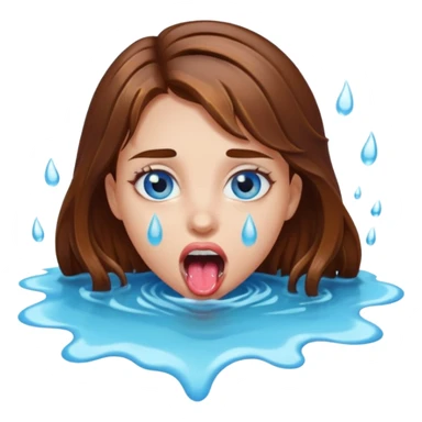 Girl with brown hair, blue eyes, a wet slimy face and her tongue out. Slimy water on her face, hair and tongue. Can you make the water more white color sticker
