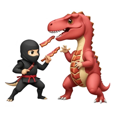 Dinosaur eating bacon fighting a ninja  sticker