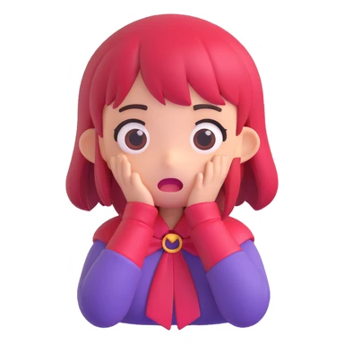 Sameko Saba, a vtuber character, looking scared, 3D emoji style sticker
