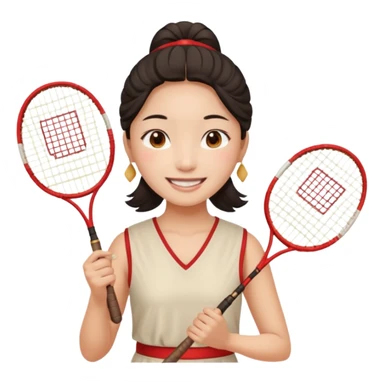 ancient gongsam girl with 1 badminton racket, red sticker