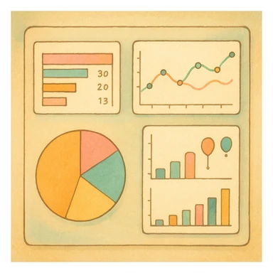 dashboard with ghibli style, soft colors and whimsical charts sticker