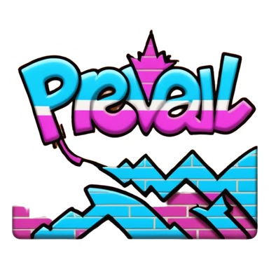 graffiti text on brick wall saying “Prevail” sticker