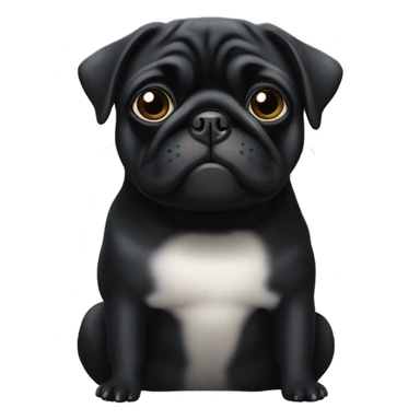 Black pug with a white belly and chest eating  sticker