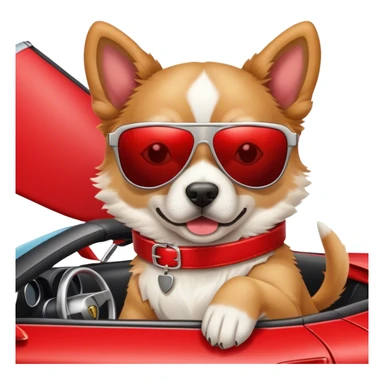 Dog wearing sunglasses in a Lamborghini with two guns sticker