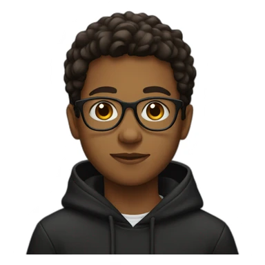Brown boy wearing a black hoodie with glasses  sticker