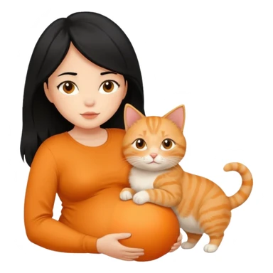 pregnant black hair woman with orange cat sticker