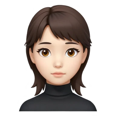 girl, 3d, korean mullet, brunette, brown eyes, black turtleneck, cute emotion  sticker