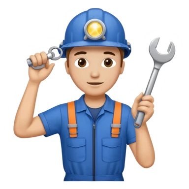 Technician + headlamp + blue jumpsuit, Repair Crew. sticker