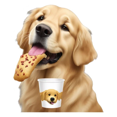 Older golden retriever eating a pup cup  sticker