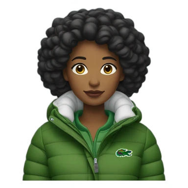 Black woman using Lacoste puffer jacket sticker