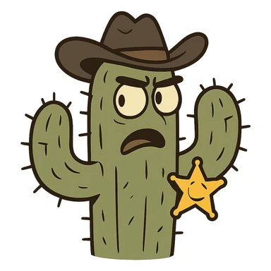 cactus with a sheriff badge, western cartoon style sticker