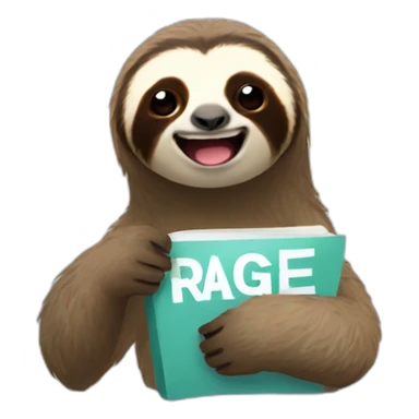 sloth holding the word RAGE sticker