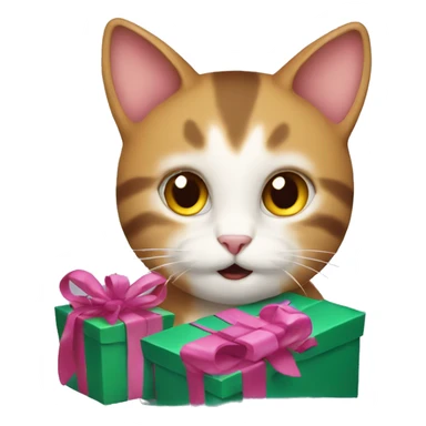 Cat opening Christmas gift sticker