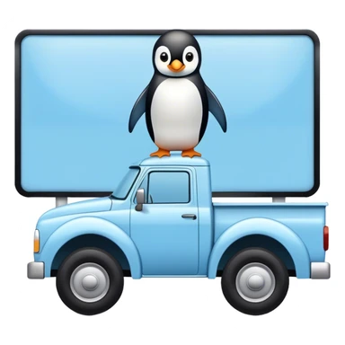 Camion bleu clair avec Pingouin sur affiche publicaitaire sticker
