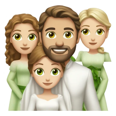 Realistic White man with brown hair, brown facial hair, and green eyes marrying a white woman with brown hair and green eyes sticker