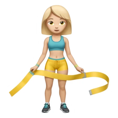 A 3D cartoon person measuring their waist with a yellow tape, casual fitness outfit, Memoji-style realism. sticker