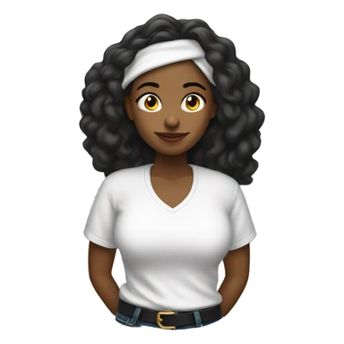 Una chica de cabello negro y liso con una camiseta blanca  sticker