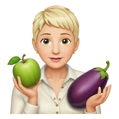 Ellen Degeneres holding an eggplant and two apples  sticker