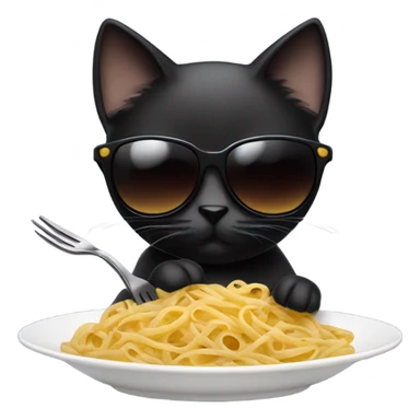 Black cat wearing aviators eating pasta with a fork sticker